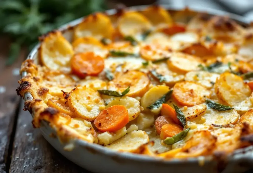 Gratin de pommes de terre, poireaux et carottes : fondant, bien doré et ultra simple à préparer